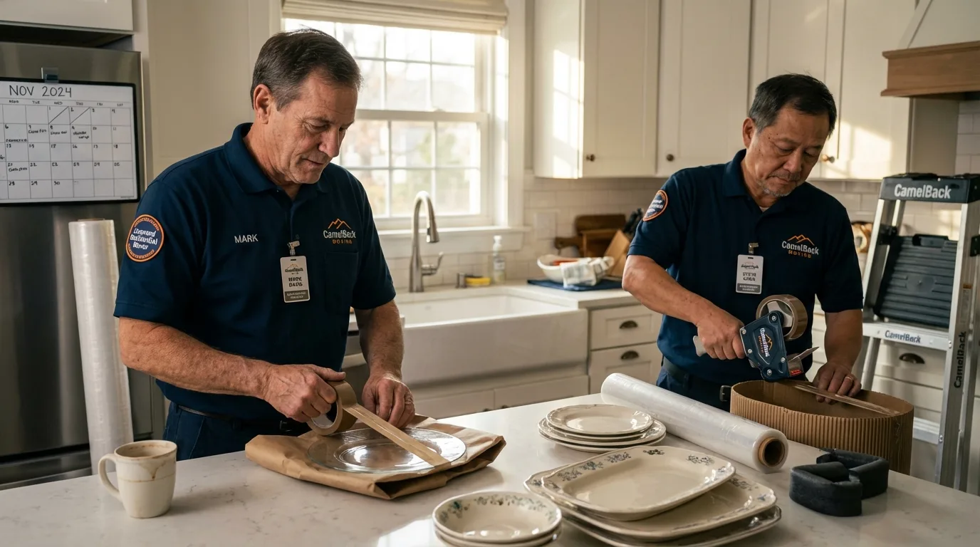 Professional crew packing kitchen dishware in Calabash, NC